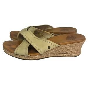 UGG Sandals Womens 7 Gwyn Espadrille Wedge Leather Open Toe Slides